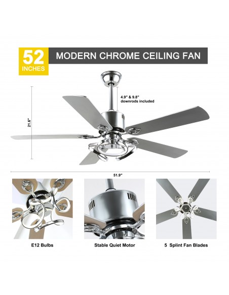 Oaks Aura 52” Reversible 5-Blade Ceiling Fan with LED Lights and Remote Control,  6-Speed, Timer, 3-Color, DC Motor