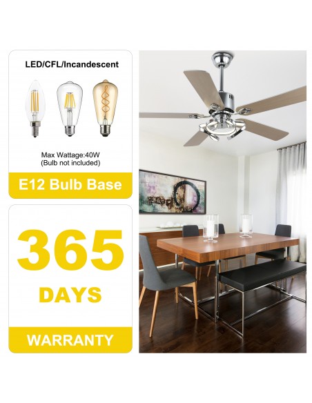 Oaks Aura 52” Reversible 5-Blade Ceiling Fan with LED Lights and Remote Control,  6-Speed, Timer, 3-Color, DC Motor