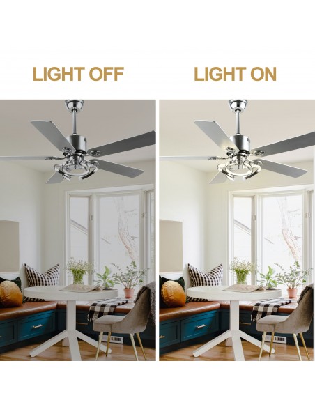 Oaks Aura 52” Reversible 5-Blade Ceiling Fan with LED Lights and Remote Control,  6-Speed, Timer, 3-Color, DC Motor