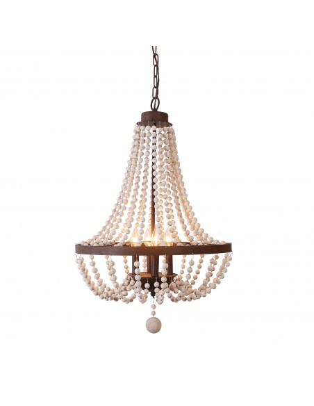 Oaks Aura Modern Bohemia 4-Light Wood Ceiling Light Farmhouse Beaded Wood Chandelier