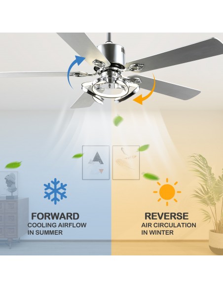 Oaks Aura 52” Reversible 5-Blade Ceiling Fan with LED Lights and Remote Control,  6-Speed, Timer, 3-Color, DC Motor