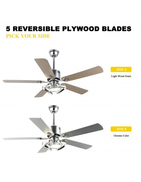 Oaks Aura 52” Reversible 5-Blade Ceiling Fan with LED Lights and Remote Control,  6-Speed, Timer, 3-Color, DC Motor