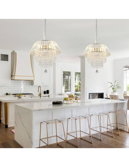 Oaks Aura 16” Crystal Chandelier Adjustable Height Pendant Light Fixture