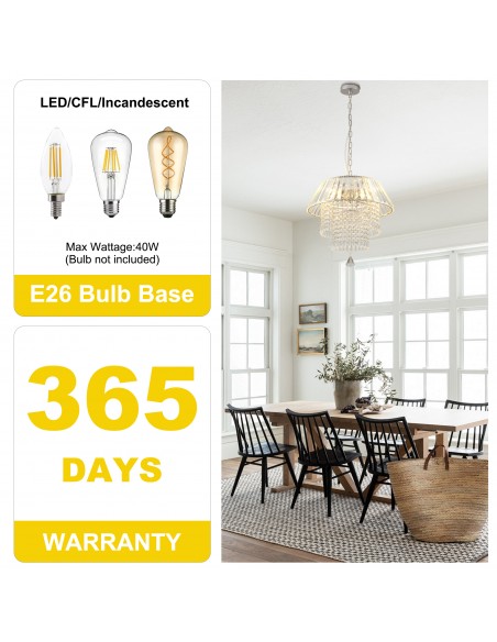 Oaks Aura 16” Crystal Chandelier Adjustable Height Pendant Light Fixture