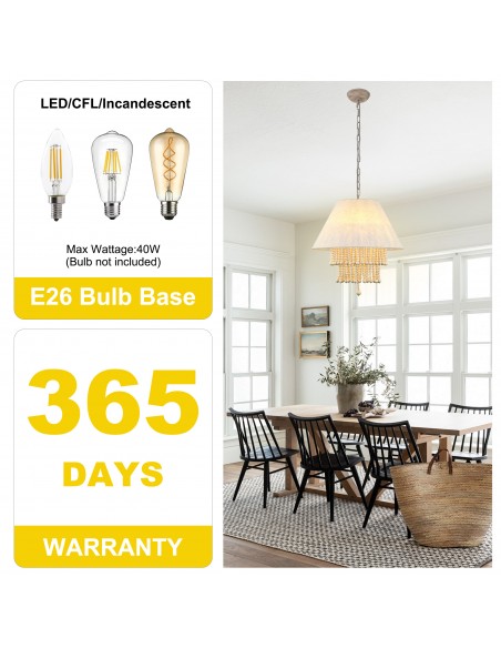 Oaks Aura 21” Wooden Bead Chandelier Adjustable Height Pendant Light Fixture