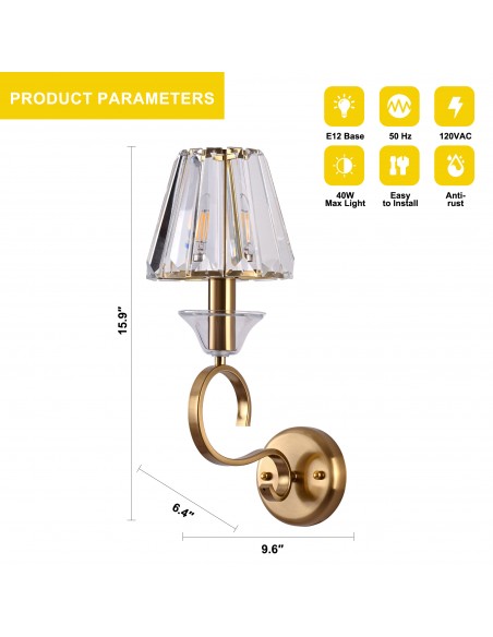 Oaks Aura 9.6” Modern 1-Light Crystal Wall Sconce for Bedroom, Living Room, Entryway, and More