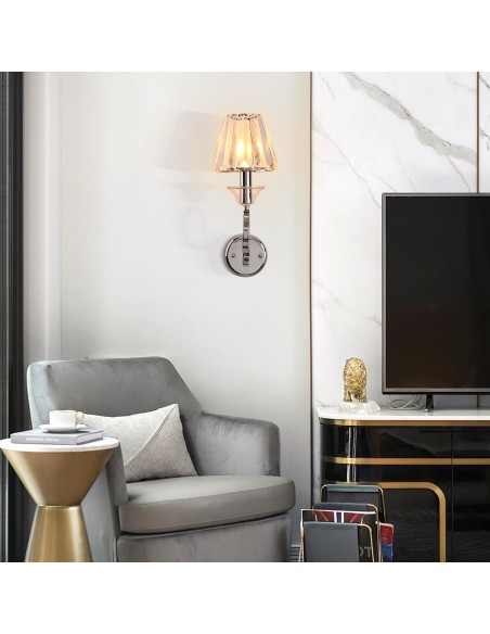 Oaks Aura 9.6” Modern 1-Light Crystal Wall Sconce for Bedroom, Living Room, Entryway, and More