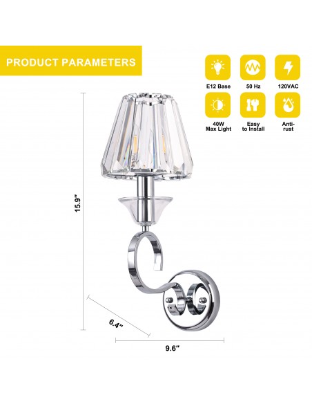 Oaks Aura 9.6” Modern 1-Light Crystal Wall Sconce for Bedroom, Living Room, Entryway, and More