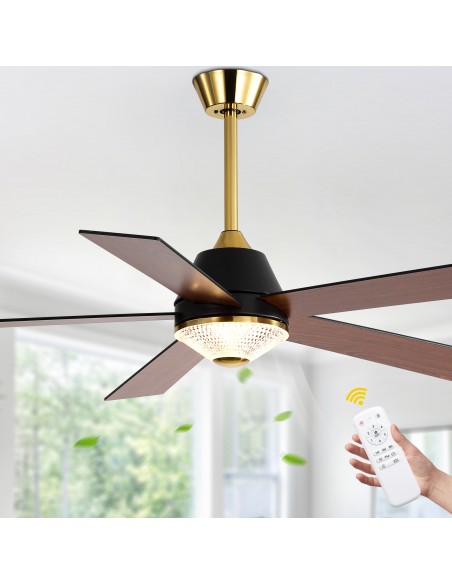Oaks Aura 52-Inch 5-Blade Reversible Ceiling Fan with Light and Remote Control, 6-Speed Settings, Quiet DC Motor