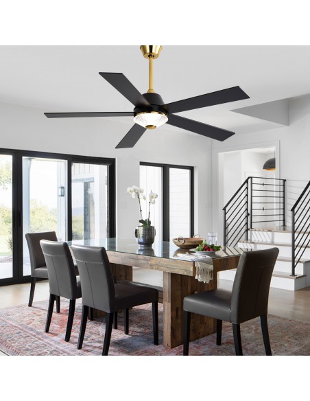 Oaks Aura 52-Inch 5-Blade Reversible Ceiling Fan with Light and Remote Control, 6-Speed Settings, Quiet DC Motor