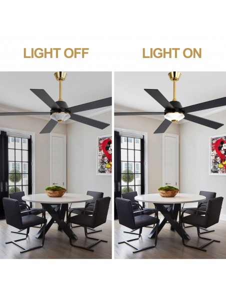Oaks Aura 52-Inch 5-Blade Reversible Ceiling Fan with Light and Remote Control, 6-Speed Settings, Quiet DC Motor