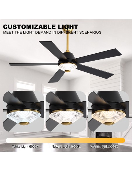Oaks Aura 52-Inch 5-Blade Reversible Ceiling Fan with Light and Remote Control, 6-Speed Settings, Quiet DC Motor