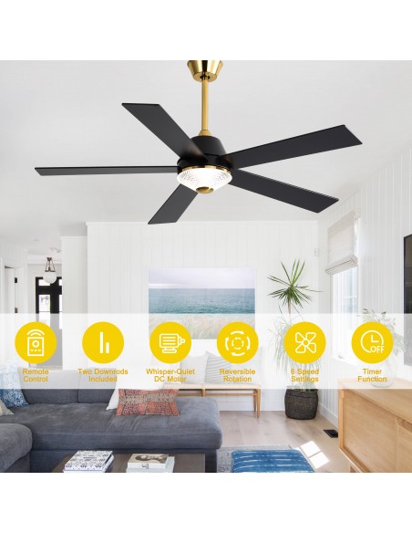 Oaks Aura 52-Inch 5-Blade Reversible Ceiling Fan with Light and Remote Control, 6-Speed Settings, Quiet DC Motor