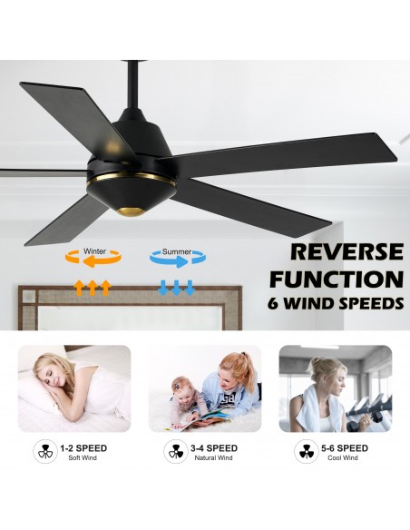 Oaks Aura 52-Inch 5-Blade Reversible Ceiling Fan with Remote Control, 6-Speed Settings, Quiet DC Motor