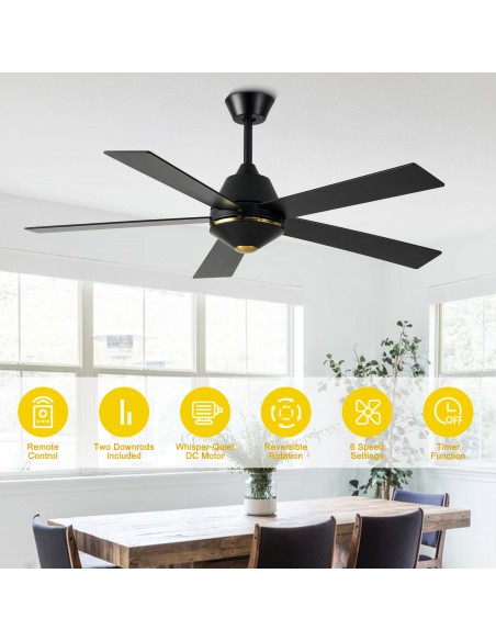 Oaks Aura 52-Inch 5-Blade Reversible Ceiling Fan with Remote Control, 6-Speed Settings, Quiet DC Motor