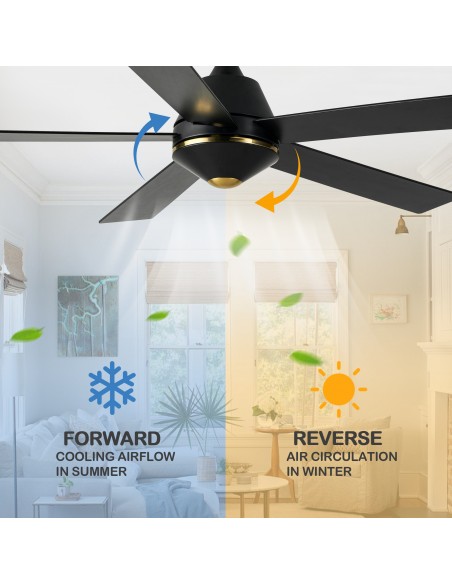 Oaks Aura 52-Inch 5-Blade Reversible Ceiling Fan with Remote Control, 6-Speed Settings, Quiet DC Motor