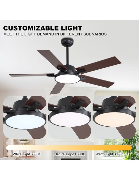 Oaks Aura 52" 5-Blade Reversible Ceiling Fan with Light and Remote, 6-Speed Settings, DC Motor