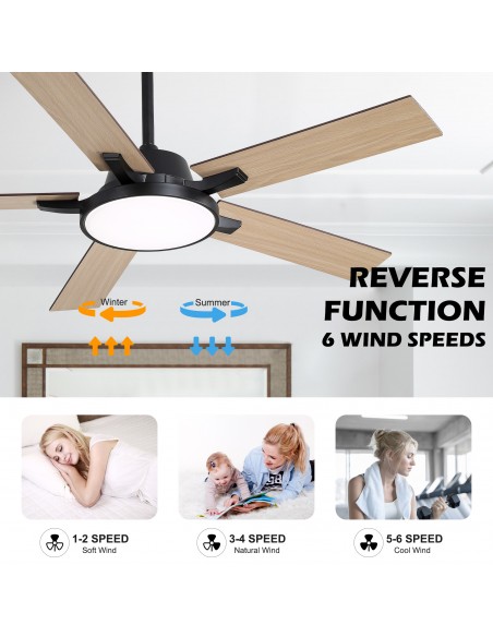 Oaks Aura 52" 5-Blade Reversible Ceiling Fan with Light and Remote, 6-Speed Settings, DC Motor
