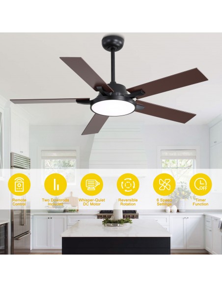 Oaks Aura 52" 5-Blade Reversible Ceiling Fan with Light and Remote, 6-Speed Settings, DC Motor