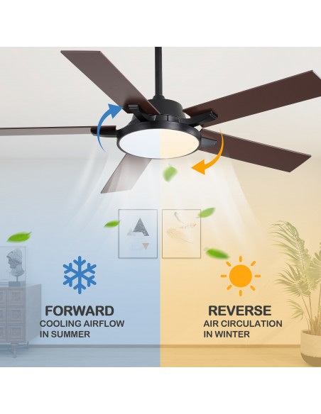 Oaks Aura 52" 5-Blade Reversible Ceiling Fan with Light and Remote, 6-Speed Settings, DC Motor