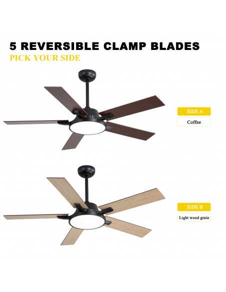 Oaks Aura 52" 5-Blade Reversible Ceiling Fan with Light and Remote, 6-Speed Settings, DC Motor