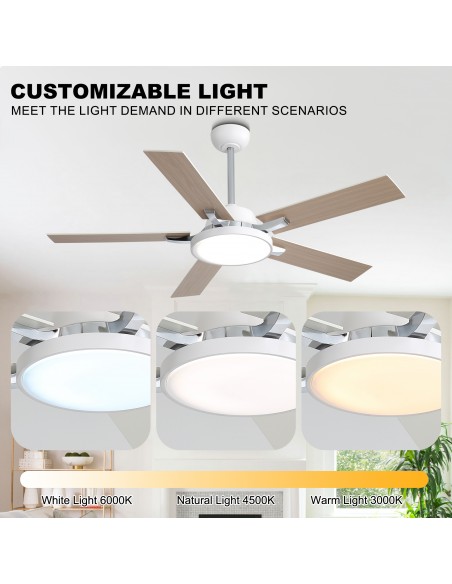 Oaks Aura 52" 5-Blade Reversible Ceiling Fan with Light and Remote, 6-Speed Settings, DC Motor