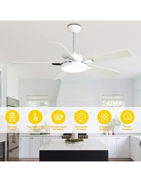 Oaks Aura 52" 5-Blade Reversible Ceiling Fan with Light and Remote, 6-Speed Settings, DC Motor