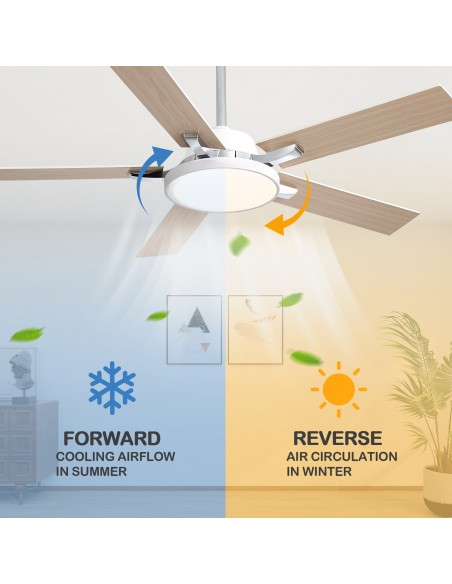 Oaks Aura 52" 5-Blade Reversible Ceiling Fan with Light and Remote, 6-Speed Settings, DC Motor