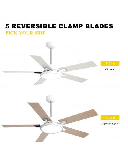 Oaks Aura 52" 5-Blade Reversible Ceiling Fan with Light and Remote, 6-Speed Settings, DC Motor