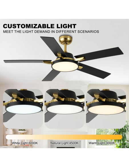 Oaks Aura 52" 5-Blade Reversible Ceiling Fan with Light and Remote, 6-Speed Settings, DC Motor