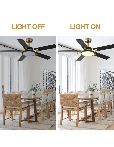 Oaks Aura 52" 5-Blade Reversible Ceiling Fan with Light and Remote, 6-Speed Settings, DC Motor
