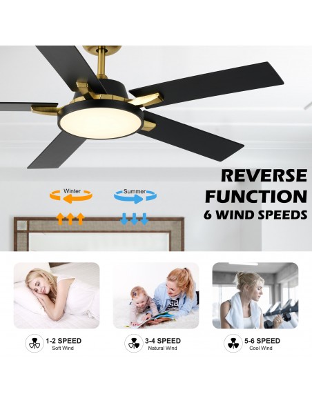 Oaks Aura 52" 5-Blade Reversible Ceiling Fan with Light and Remote, 6-Speed Settings, DC Motor