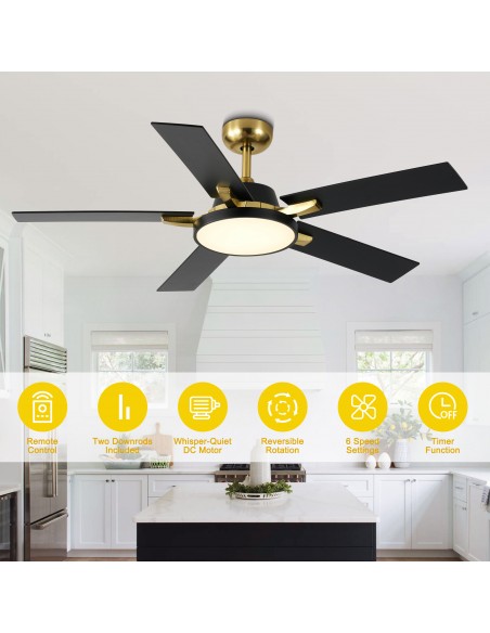 Oaks Aura 52" 5-Blade Reversible Ceiling Fan with Light and Remote, 6-Speed Settings, DC Motor