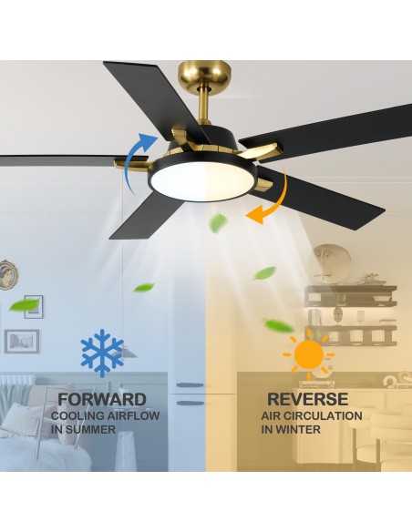 Oaks Aura 52" 5-Blade Reversible Ceiling Fan with Light and Remote, 6-Speed Settings, DC Motor