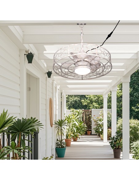 Oaks Aura 24" Outdoor Smart Ceiling Fan with LED Light Kit and Remote Control, Waterproof IP44, 5-Blade Design, Damp Rated