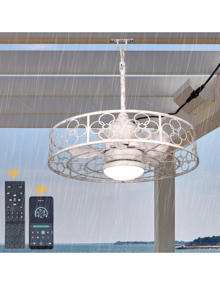 Oaks Aura 24" Outdoor Smart Ceiling Fan with LED Light Kit and Remote Control, Waterproof IP44, 5-Blade Design, Damp Rated