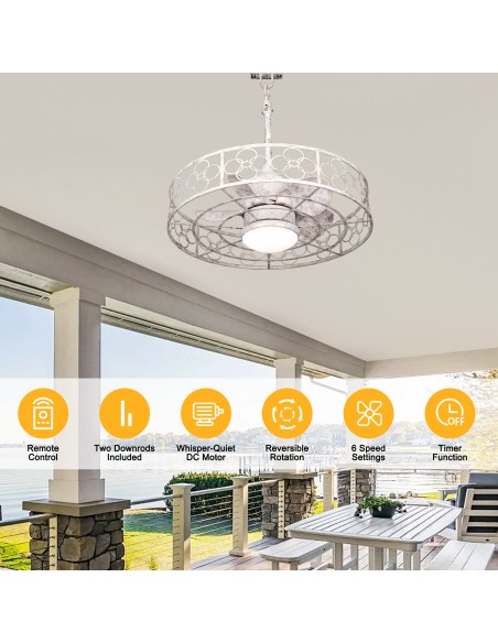 Oaks Aura 24" Outdoor Smart Ceiling Fan with LED Light Kit and Remote Control, Waterproof IP44, 5-Blade Design, Damp Rated