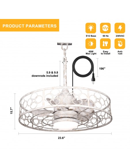 Oaks Aura 24" Outdoor Smart Ceiling Fan with LED Light Kit and Remote Control, Waterproof IP44, 5-Blade Design, Damp Rated