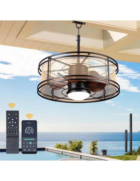 Oaks Aura 24" Outdoor Smart Ceiling Fan with LED Light Kit and Remote Control, Waterproof IP44, 5-Blade Design, Damp Rated