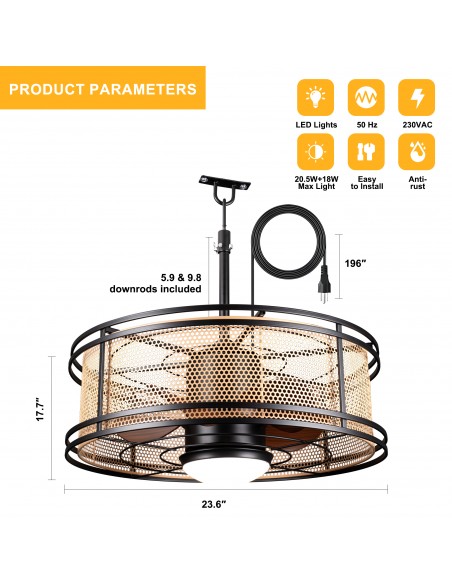 Oaks Aura 24" Outdoor Smart Ceiling Fan with LED Light Kit and Remote Control, Waterproof IP44, 5-Blade Design, Damp Rated
