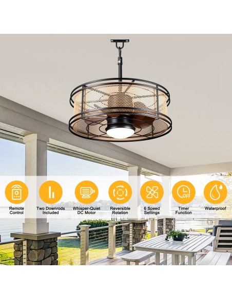 Oaks Aura 24" Outdoor Smart Ceiling Fan with LED Light Kit and Remote Control, Waterproof IP44, 5-Blade Design, Damp Rated