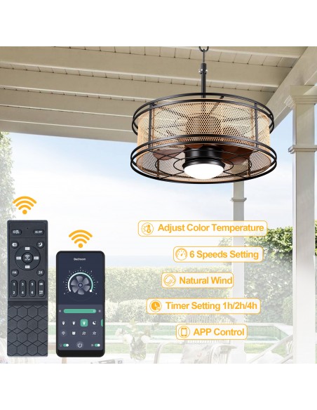 Oaks Aura 24" Outdoor Smart Ceiling Fan with LED Light Kit and Remote Control, Waterproof IP44, 5-Blade Design, Damp Rated