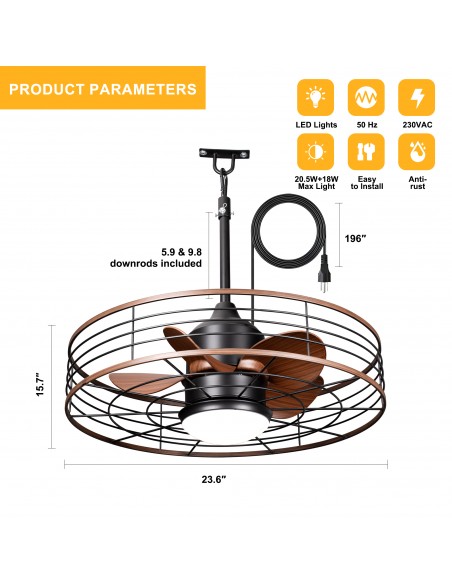Oaks Aura 24" Outdoor Smart Ceiling Fan with LED Light Kit and Remote Control, Waterproof IP44, 5-Blade Design, Damp Rated