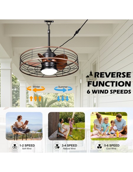 Oaks Aura 24" Outdoor Smart Ceiling Fan with LED Light Kit and Remote Control, Waterproof IP44, 5-Blade Design, Damp Rated