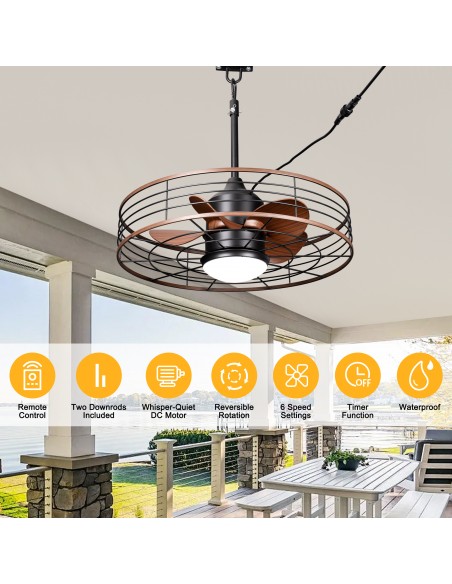 Oaks Aura 24" Outdoor Smart Ceiling Fan with LED Light Kit and Remote Control, Waterproof IP44, 5-Blade Design, Damp Rated