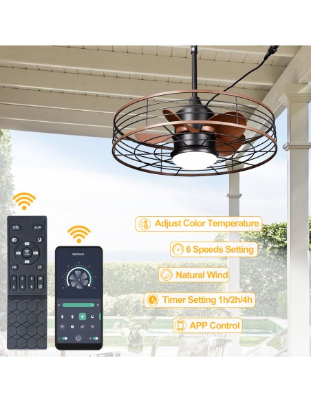 Oaks Aura 24" Outdoor Smart Ceiling Fan with LED Light Kit and Remote Control, Waterproof IP44, 5-Blade Design, Damp Rated