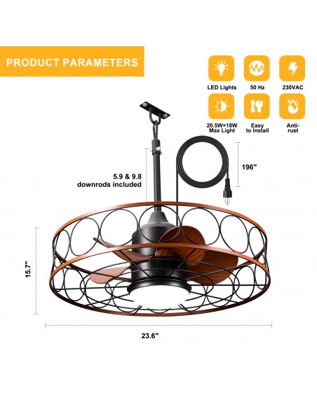 Oaks Aura 24" Outdoor Smart Ceiling Fan with LED Light Kit and Remote Control, Waterproof IP44, 5-Blade Design, Damp Rated