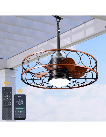 Oaks Aura 24" Outdoor Smart Ceiling Fan with LED Light Kit and Remote Control, Waterproof IP44, 5-Blade Design, Damp Rated