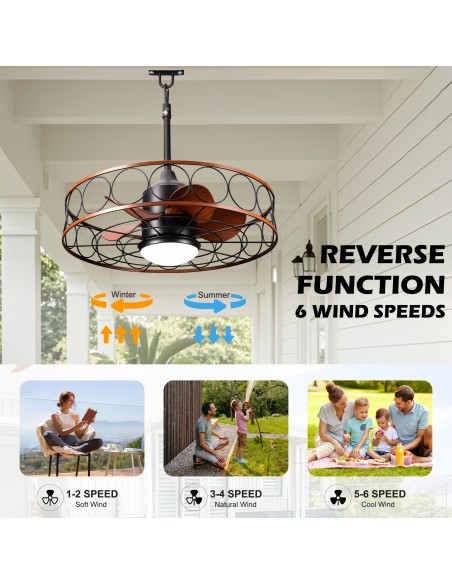 Oaks Aura 24" Outdoor Smart Ceiling Fan with LED Light Kit and Remote Control, Waterproof IP44, 5-Blade Design, Damp Rated