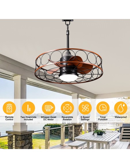 Oaks Aura 24" Outdoor Smart Ceiling Fan with LED Light Kit and Remote Control, Waterproof IP44, 5-Blade Design, Damp Rated